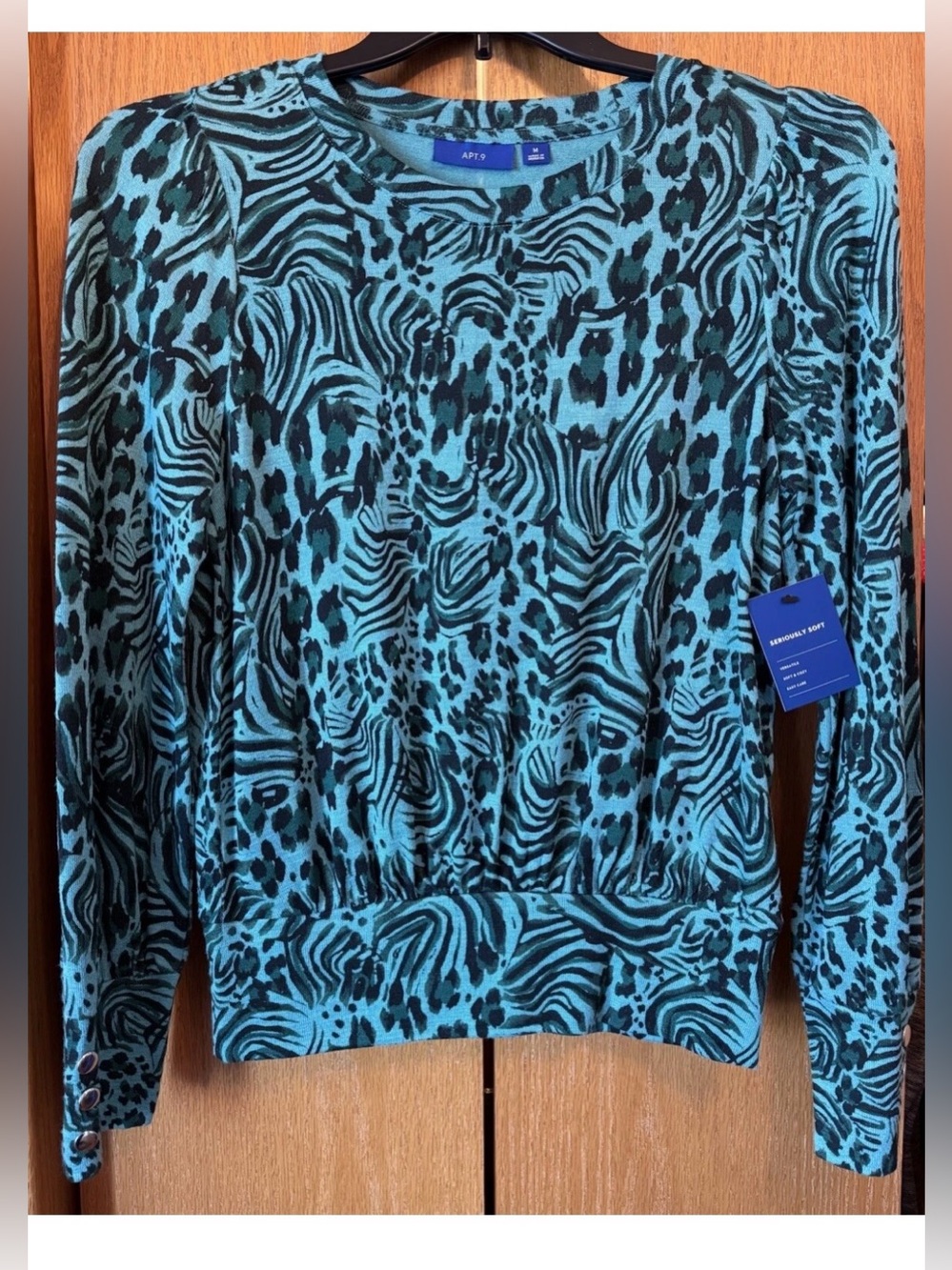 Womens Medium Apt 9 Top Sweater Shirt NWT $36 Puff Sleeves Stretch SOFT